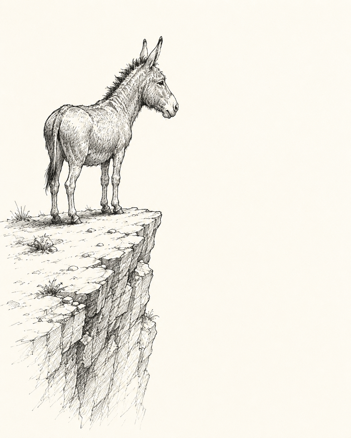 A donkey upon the edge of a cliff, looking out over the investigation.